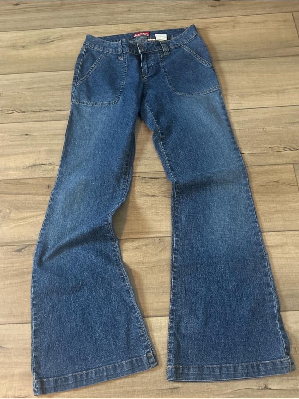 Vintage Union Bay Women Jeans Flared Flap Sawtooth Pockets Low Rise Cowgirl Boho